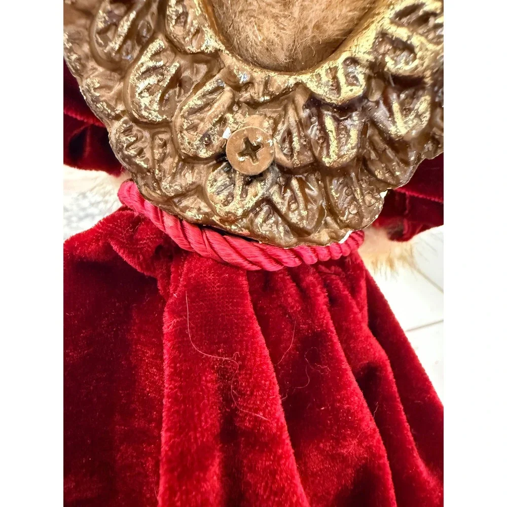 Elegant Angel Christmas Tree Topper Velvet Fur‎ Wreath Red Gold Wings vintage